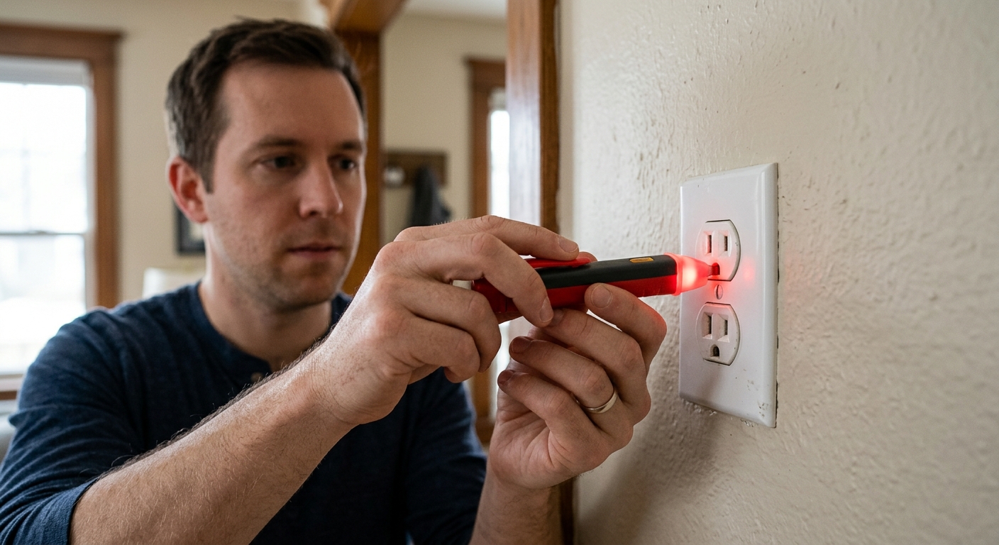 A GFCI outlet with test and reset buttons on a Twin Cities home wall, the first thing to check when an outlet stops working